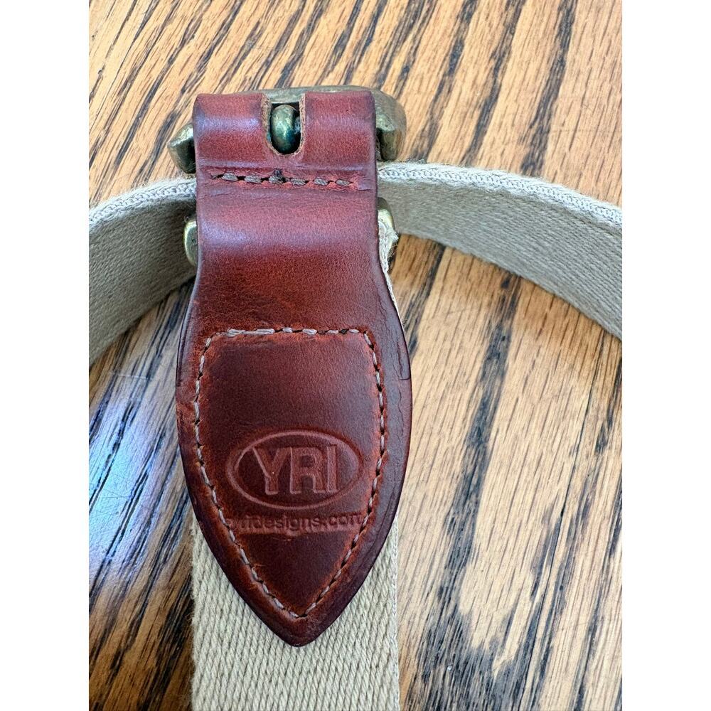 Oakmont Country Club Men’s Woven Belt Size 36/90 YRI Leather Canvas Green Gold - Picture 4 of 5